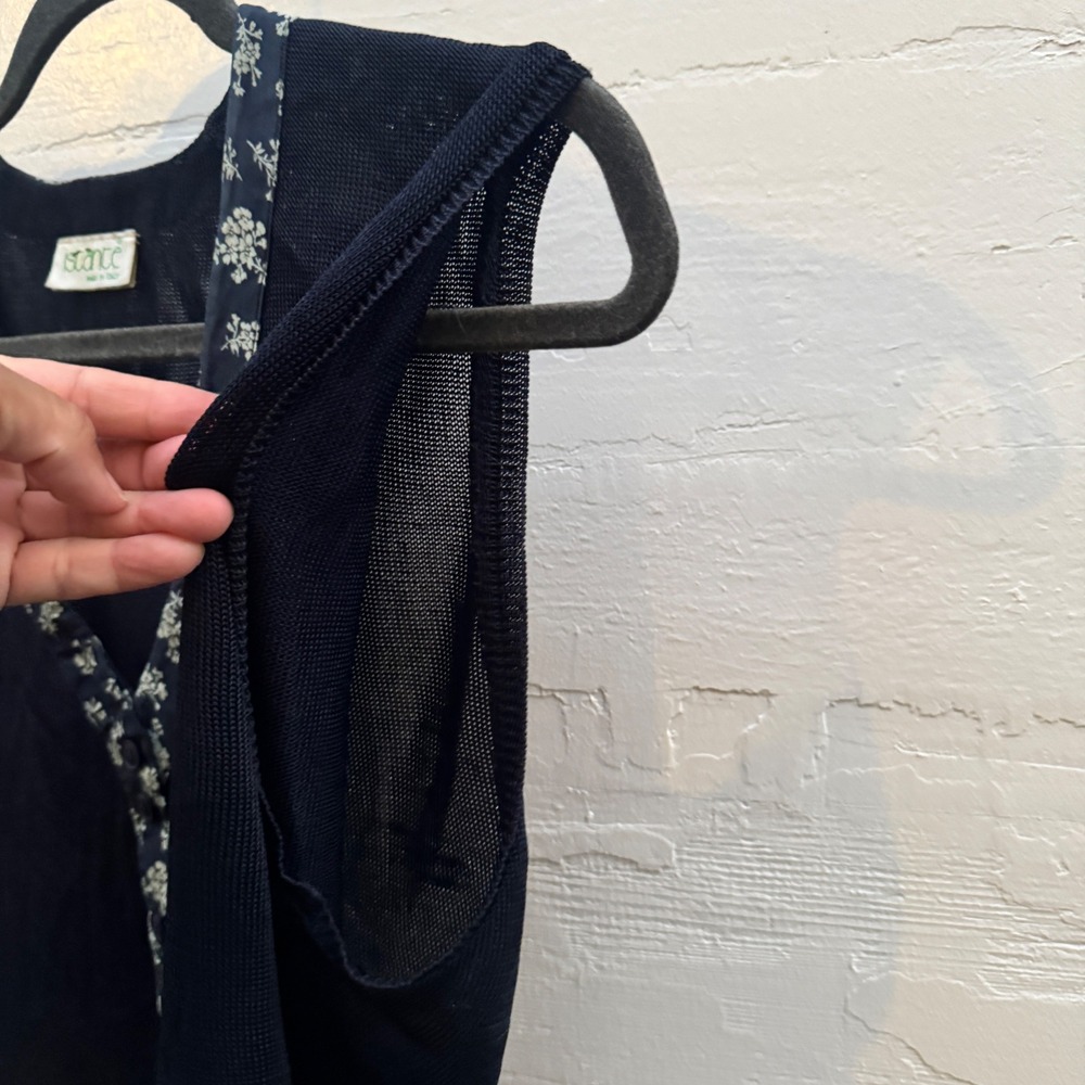 Istante Versace Sleeveless Top Navy Sheer Mesh Floral Trim Vintage 90s Italy - Picture 10 of 11